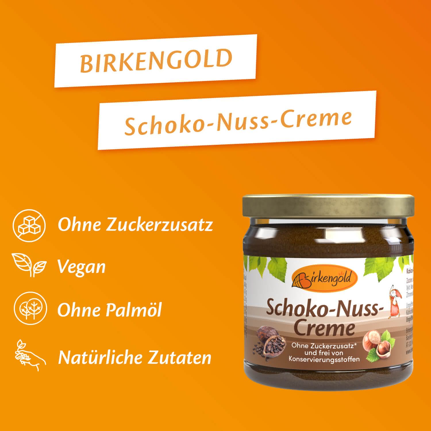 Schoko-Nuss-Creme mit Xylit 170 g - Zuckerfreier Brotaufstrich - Birkengold
